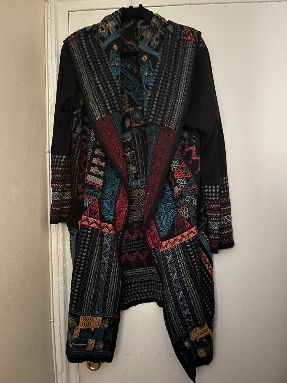 Johnny Was Biya black heavily embroidered black open hoodie XL